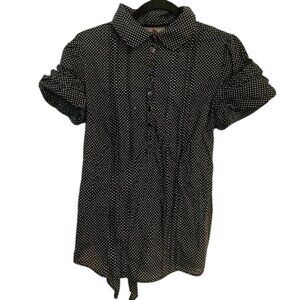 Kenar Black & White Polka Dot Button-Down Blouse L